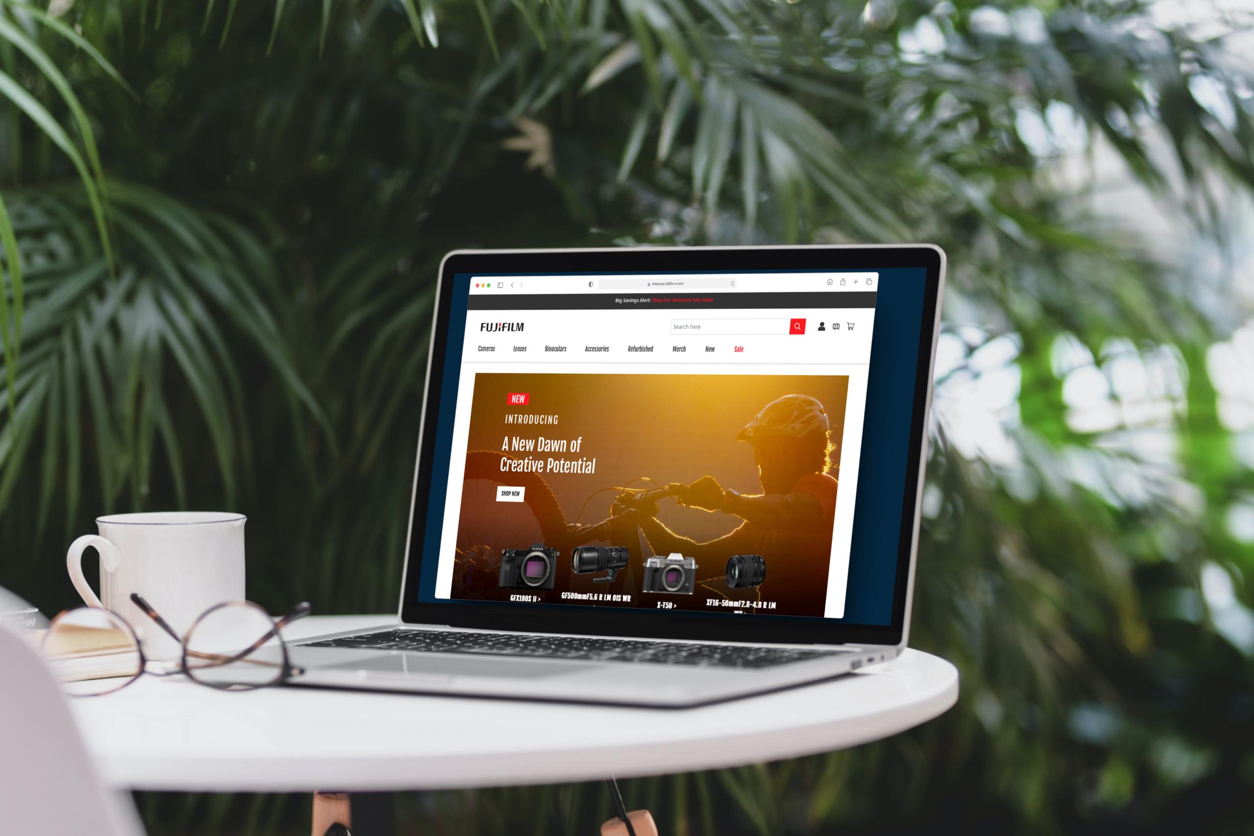 Fujifilm USA Ecommerce website open in a laptop